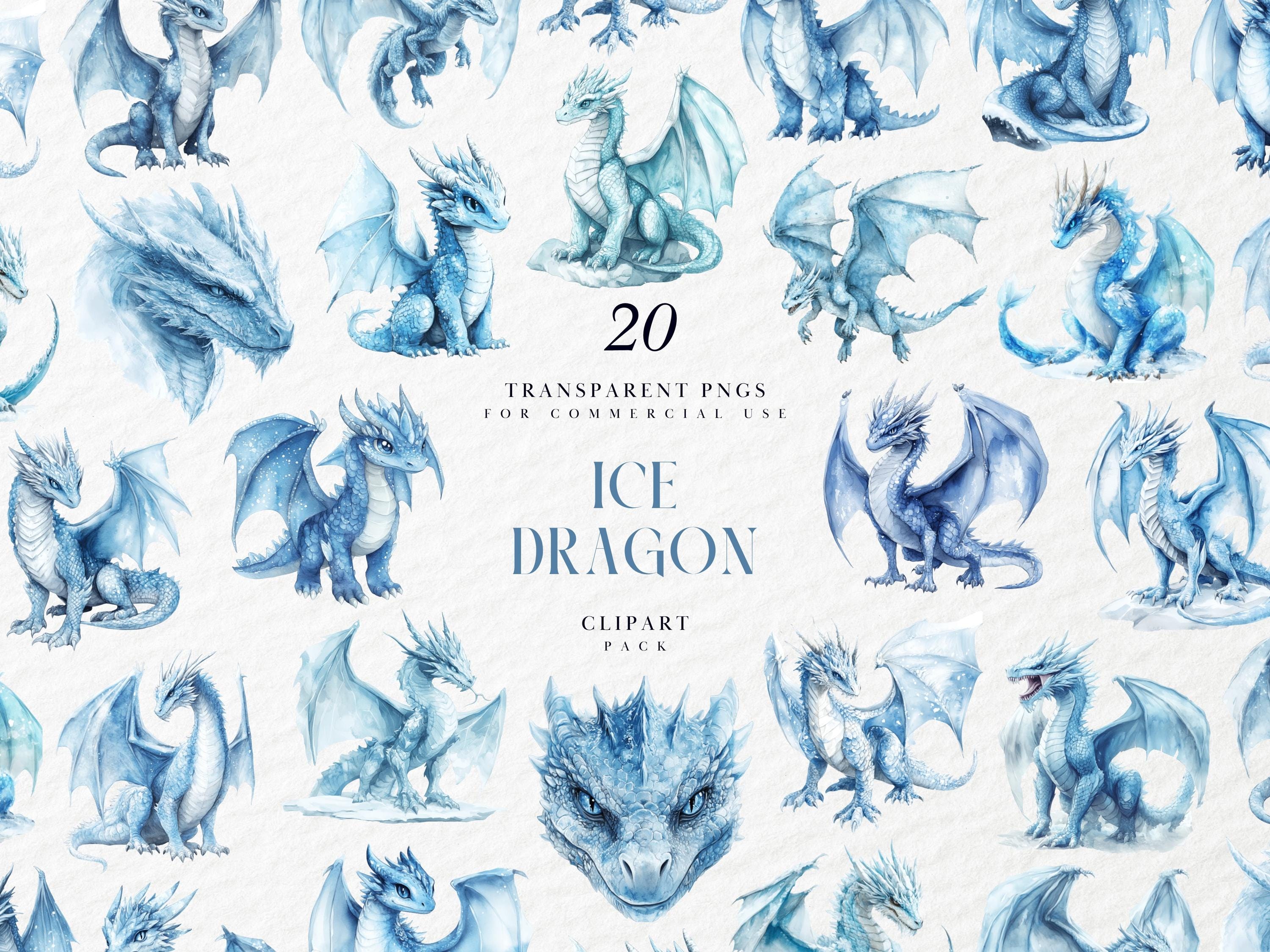 Watercolor Ice Dragon Clipart, Mystic Winter Blue Dragon, Fairytale ...
