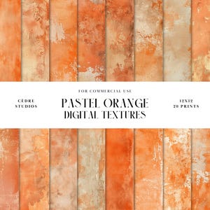 May include: A set of 20 digital textures in pastel orange tones. The textures are 12x12 inches and are for commercial use. The text "Pastel Orange Digital Textures" is displayed on a white background.