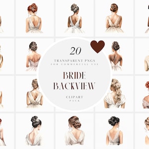 Aquarell Braut Rückansicht Clipart, Braut schaut weg Clipart, Braut Clipart, Hochzeitselemente, transparente PNG Grafiken, kommerzielle Nutzung