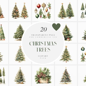 Clipart di alberi di Natale dell'acquerello, clipart di albero di Natale verde, clipart di albero di Natale per le vacanze invernali, file PNG trasparenti per uso commerciale
