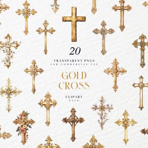 Clipart di croce d'oro ad acquerello, Clipart di croci dorate, Battesimo Santa Croce, Cristianesimo, Comunione, Grafica PNG trasparente, Uso commerciale