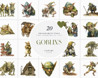 Watercolor Fantasy Goblin Clipart, Magical Goblins Clipart, Fantasy Creatures, Whimsical Cartoon, Transparent PNG Graphic, Commercial Use