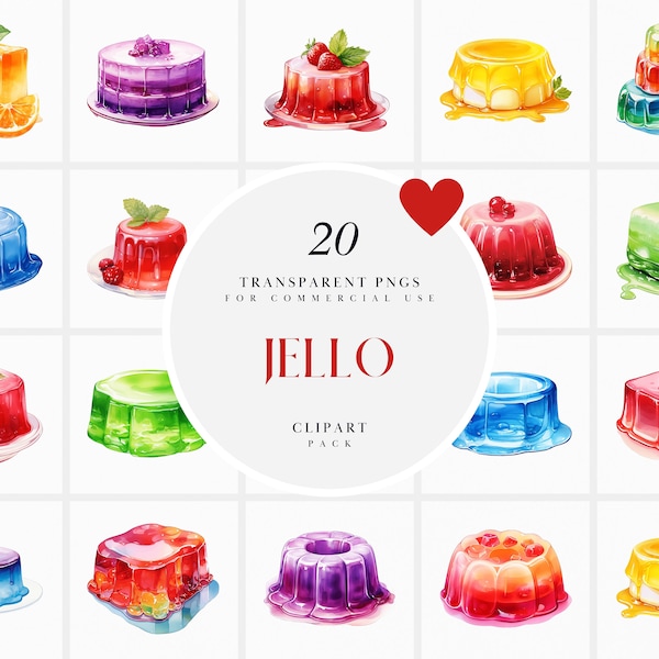 Watercolor Sweet Jello Clipart, Jello Dessert Clipart, Colourful Jello Clipart, Jell-O Clipart, Transparent PNG Graphics, Commercial Use