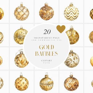 Aquarelles boules d'or, globes de Noël, décorations d'arbre de Noël, décoration de Noël, période des fêtes de Noël, PNG transparent, usage commercial