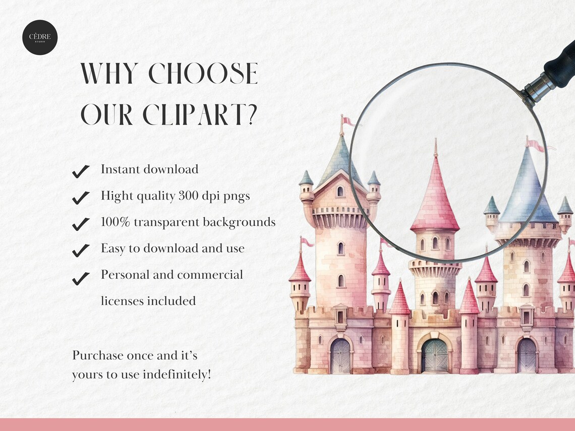 Watercolor Princess Castle Clipart, Pink Fairytale Castles Clipart ...