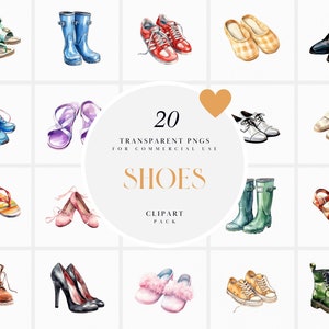 Imágenes prediseñadas de zapatos modernos de acuarela, imágenes prediseñadas de colección de zapatos, botas, tacones, zapatillas, zapatillas, sandalias, imágenes prediseñadas, formato PNG para uso comercial