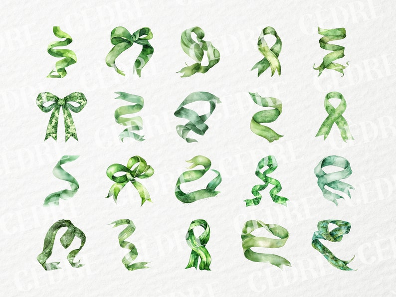 Watercolor Green Ribbon Clipart, Green Ribbons Clipart, Decorative ...
