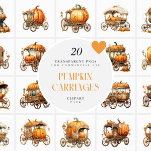 Clipart di carrozza di zucca ad acquerello, Clipart di carrozze di fantasia di Halloween, Clipart di zucche di carrozza da favola, formato PNG per uso commerciale