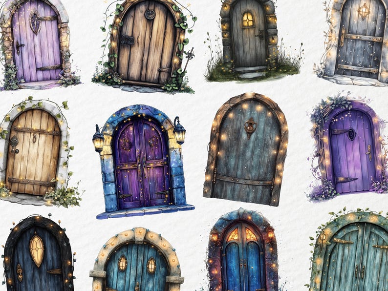 Watercolor Whimsical Door Clipart, Enchanted Forest Entry, Cottage ...