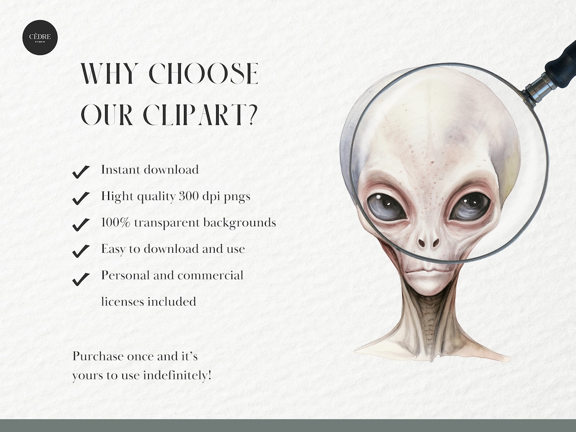 Watercolor Realistic Alien Clipart, Realistic Alien Clipart, UFO ...