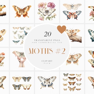 Aquarell Motte Clipart, Mystische Motten Clipart, Boho Motte, Papier Handwerk, Kartenherstellung, Einladungen, Transparente PNG Grafiken, Kommerzielle Nutzung