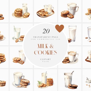 Watercolor Milk and Cookies Clipart, Cookies and Milk Clipart, Santa Christmas Elements, Cookies and Milk, Transparent PNG, Commercial Use