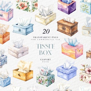 Watercolor Tissue Box Clipart, Facial Tissue, Kleenex, Handkerchief, Hand Cloth, SVG, Ephemera, Transparent PNG Graphics, Commercial Use