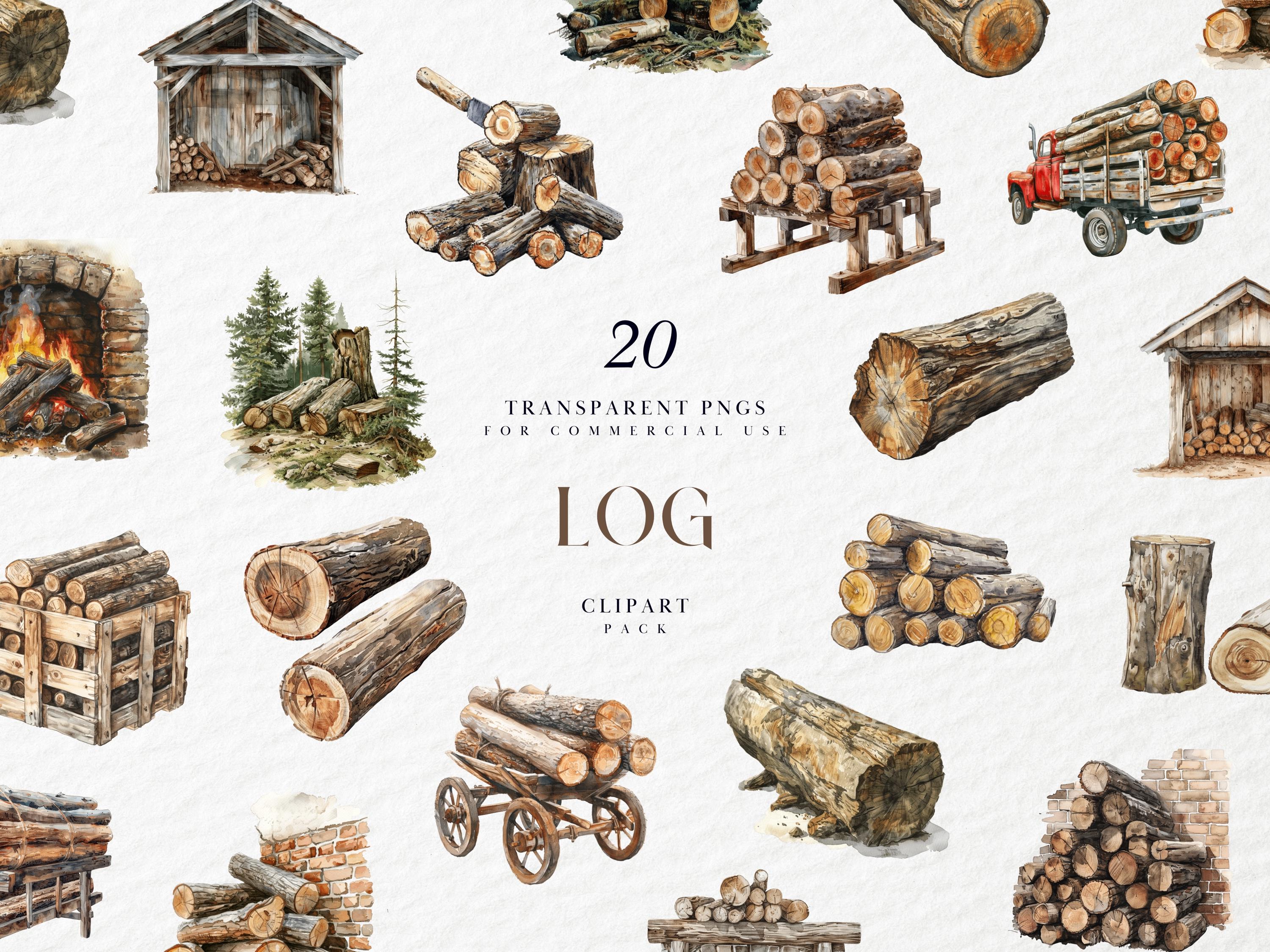 Watercolor Wood Log Cabin Clipart, Rustic Wooden Logs, Lumber, Firewood,  Woodcutter, Lumberjack, Transparent PNG Graphics, Commercial Use - Etsy, image size:3000x2250