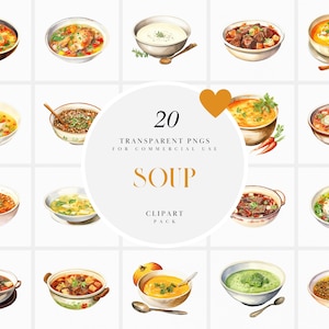 Aquarelle des cliparts soupe crémeuse, des cliparts de soupe miso, des cliparts végétariens, de la soupe au poulet, des cliparts bouillon de citrouille, Format PNG pour un usage Commercial