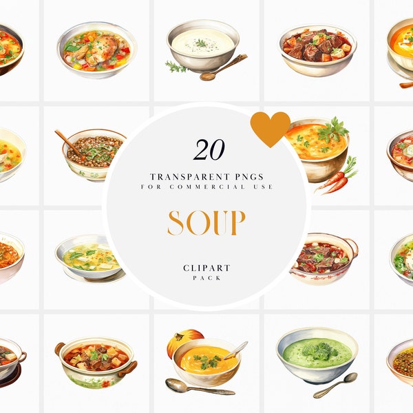 Aquarelle des cliparts soupe crémeuse, des cliparts de soupe miso, des cliparts végétariens, de la soupe au poulet, des cliparts bouillon de citrouille, Format PNG pour un usage Commercial