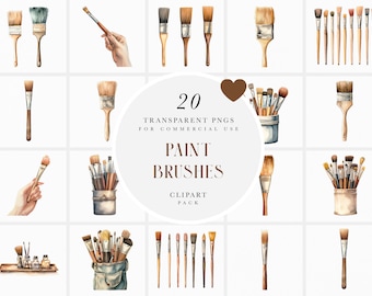 Watercolor Paint Brushes Clipart, Artists Paint Brush Clipart, Painting Set Clipart, Painter Painting Clipart, PNG Format for Commercial Use