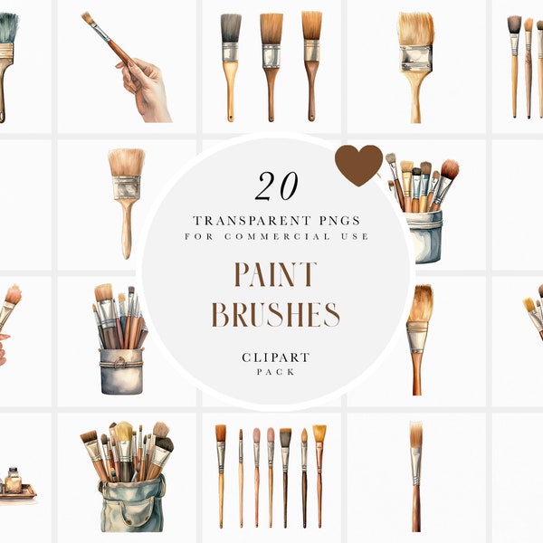 Watercolor Paint Brushes Clipart, Artists Paint Brush Clipart, Painting Set Clipart, Painter Painting Clipart, PNG Format for Commercial Use