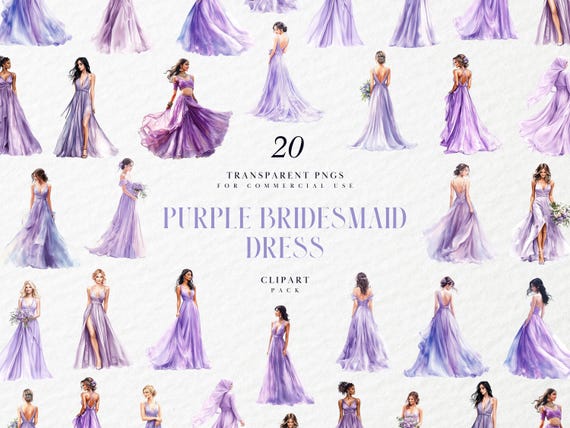 Watercolor Purple Bridesmaid Dress Clipart, Elegant Lilac Gown, Bridal  Shower, Bachelorette Party, Transparent PNG Graphic, Commercial Use - Etsy