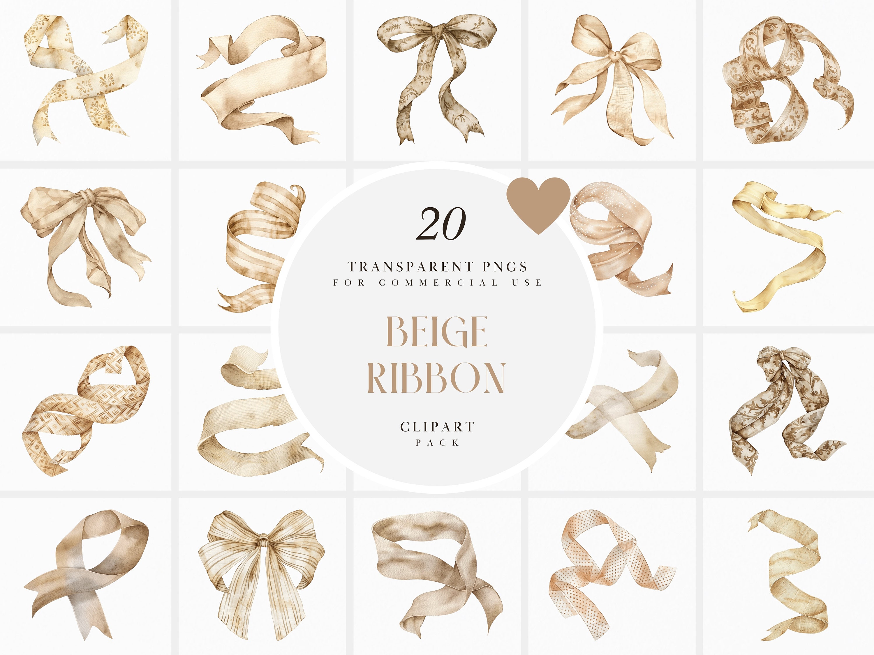 Watercolor Beige Ribbon Clipart, Beige Ribbons Clipart, Decorative ...