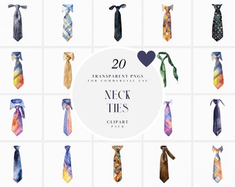 Watercolor Neck Tie Clipart, Neck Ties Clipart, Suit Tie, Mens Formal Fashion Elements Clipart, Transparent PNG Graphics, Commercial Use