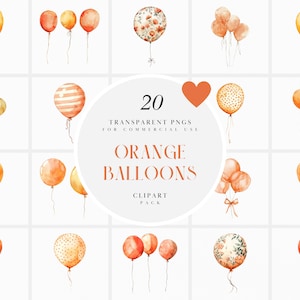 Aquarell Orange Ballon Clipart, Orange Ballons Clipart, bunte Spaß Ostern Clipart, transparente PNG Grafiken, kommerzielle Nutzung