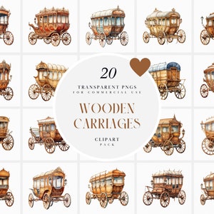水彩画の木製馬車のクリップアート、木製馬車のクリップアート、古い素朴なファンタジー馬車のクリップアート、ファンタジーグラフィック、商用利用可能なPNG