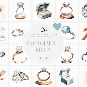 Aquarell Verlobungsringe Clipart, Hochzeitsringe Clipart, Versprechen Ringe Clipart, Diamantringe, PNG-Format für kommerzielle Nutzung