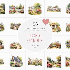 Aquarel bloementuin clipart, achtertuin tuin met bloemen clipart, lente bloei voortuin, zomer, transparante png, commercieel gebruik