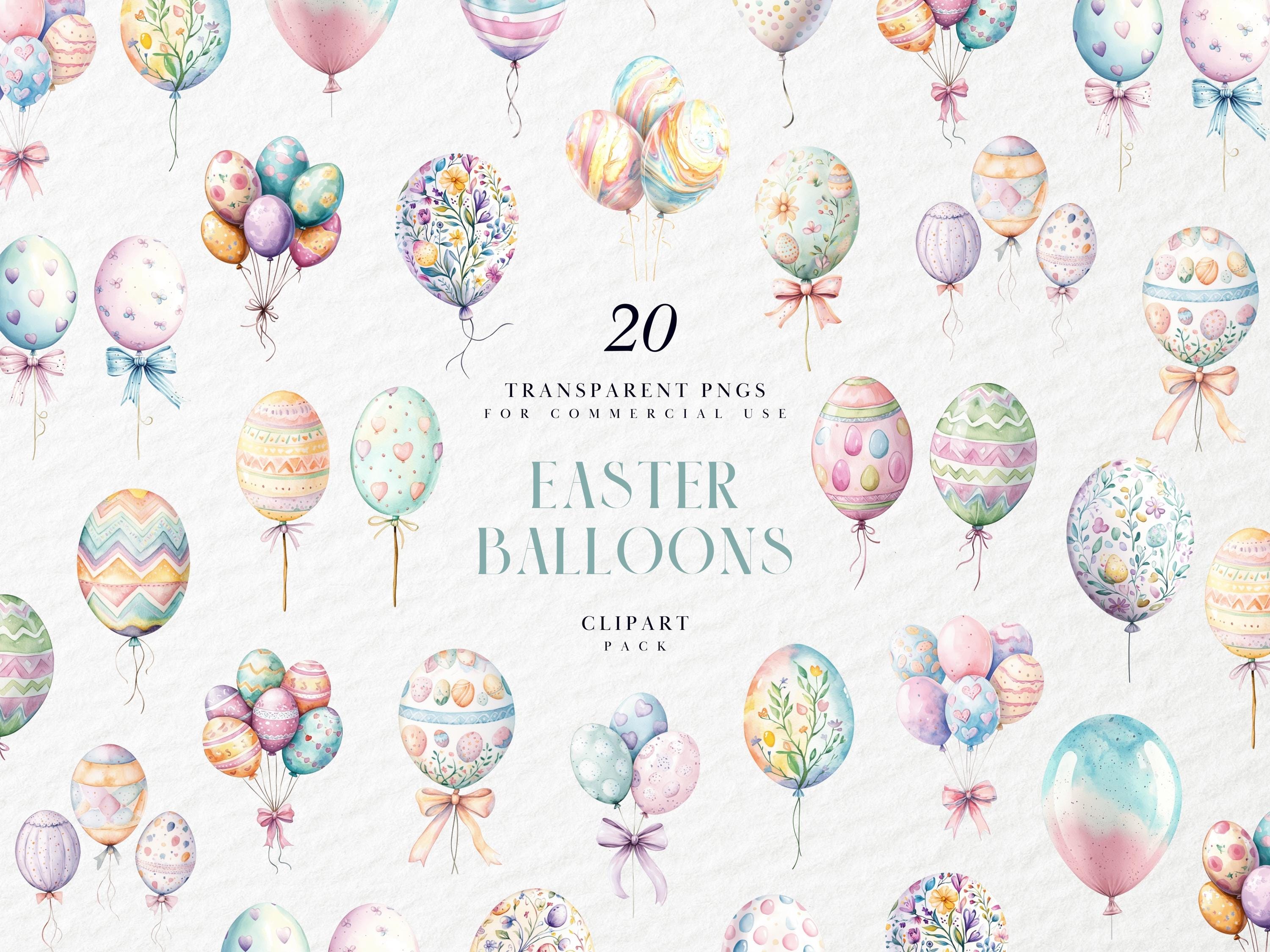 Watercolor Pastel Easter Balloon Clipart, Pastel Easter Balloons Clipart Colorful Fun Easter Clipart, Transparent PNG Graphic Commercial Use