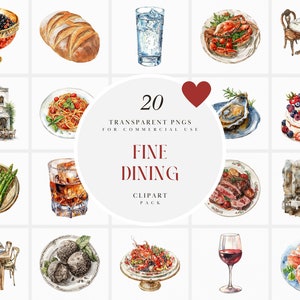 Aquarel fine dining clipart, fancy diner eten clipart, luxe high-end restaurantelementen, transparante png-afbeeldingen, commercieel gebruik