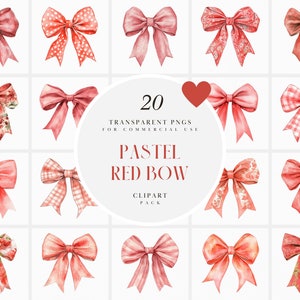 Aquarell Pastell Rot Schleife Clipart, hellrote Bögen, weiche rote Schleife Schleife, Einladen Kartenherstellung, Papierhandwerk, transparente PNG, kommerzielle Nutzung