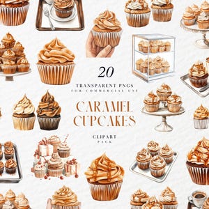 Aquarel karamel cupcakes clipart, karamel cupcake clipart, karamel snoep, dessert cake clipart, bakkerij clipart, png voor commercieel gebruik