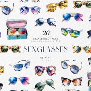 Gafas de sol de acuarela, ilustración de gafas de verano con estilo, accesorio de moda para vacaciones en la playa, gráfico PNG transparente, uso comercial
