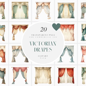 Aquarel Victoriaanse gordijnen clipart, retro vintage gordijn clipart, luxe fluwelen gordijnen clipart, transparante png commercieel gebruik