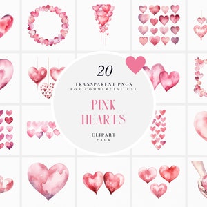 Aquarelle coeurs roses Clipart, Clipart coeur rose, Clipart en forme de coeur, Saint-Valentin, amour, Romance, graphiques PNG transparents, usage Commercial