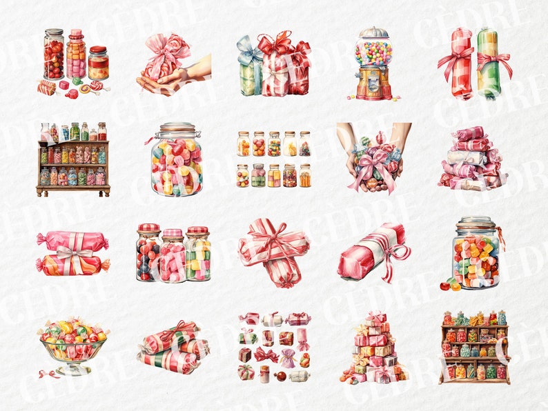 Watercolor Wrapped Candy Clipart, Wrapped Candies Clipart, Candy in ...