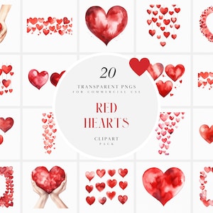 Aquarelle coeurs rouges Clipart, Clipart coeur rouge, Clipart forme coeur rouge, Saint Valentin amour Romance, graphiques PNG transparents, tout usage Commercial