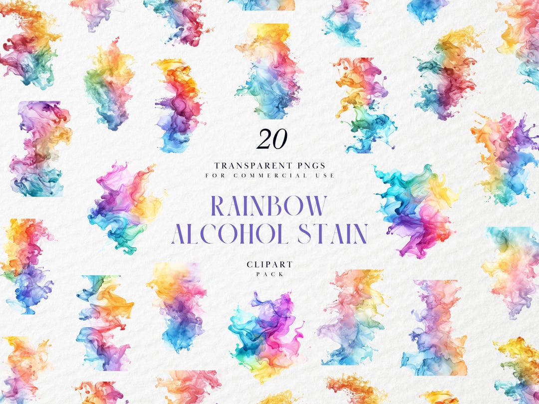 Watercolor Rainbow Alcohol Stain Clipart, Vibrant Abstract Ink Texture ...