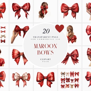 Clipart fiocco marrone acquerello, clipart fiocchi per capelli marrone, clipart nastro marrone, clipart confezione regalo rossa, PNG trasparente, uso commerciale