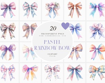 Akwarela Pastelowa Tęczowa Kokarda Clipart, Jasne Kolorowe Kokardy, Miękka Kokarda Wstążkowa, Zaproszenie Karty Robienie Papieru Rzemiosło, Przezroczysty PNG, Komercyjne Wykorzystanie