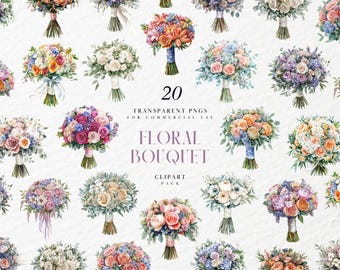 Watercolor Floral Bouquet Clipart, Romantic Posy Arrangement, Spring Wedding Flowers, Garden Bloom Graphic, Transparent PNG, Commercial Use