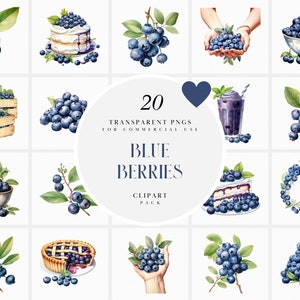 Watercolor Blueberries Clipart, Blueberry Clipart, Botanical Blue berry farm, Blueberry Themed Graphics Illustrations PNG For Commercial Use