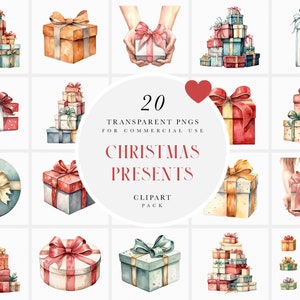 Aquarel kerstcadeaus clipart, kerstcadeaus clipart, verpakt cadeau clipart, xmas box aanwezig clipart, png-formaat voor commercieel gebruik