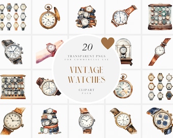 Imágenes prediseñadas de reloj vintage de acuarela, imágenes prediseñadas de reloj de mano para hombres y mujeres, imágenes prediseñadas de relojes retro de cuero marrón, muñeca, uso comercial PNG transparente