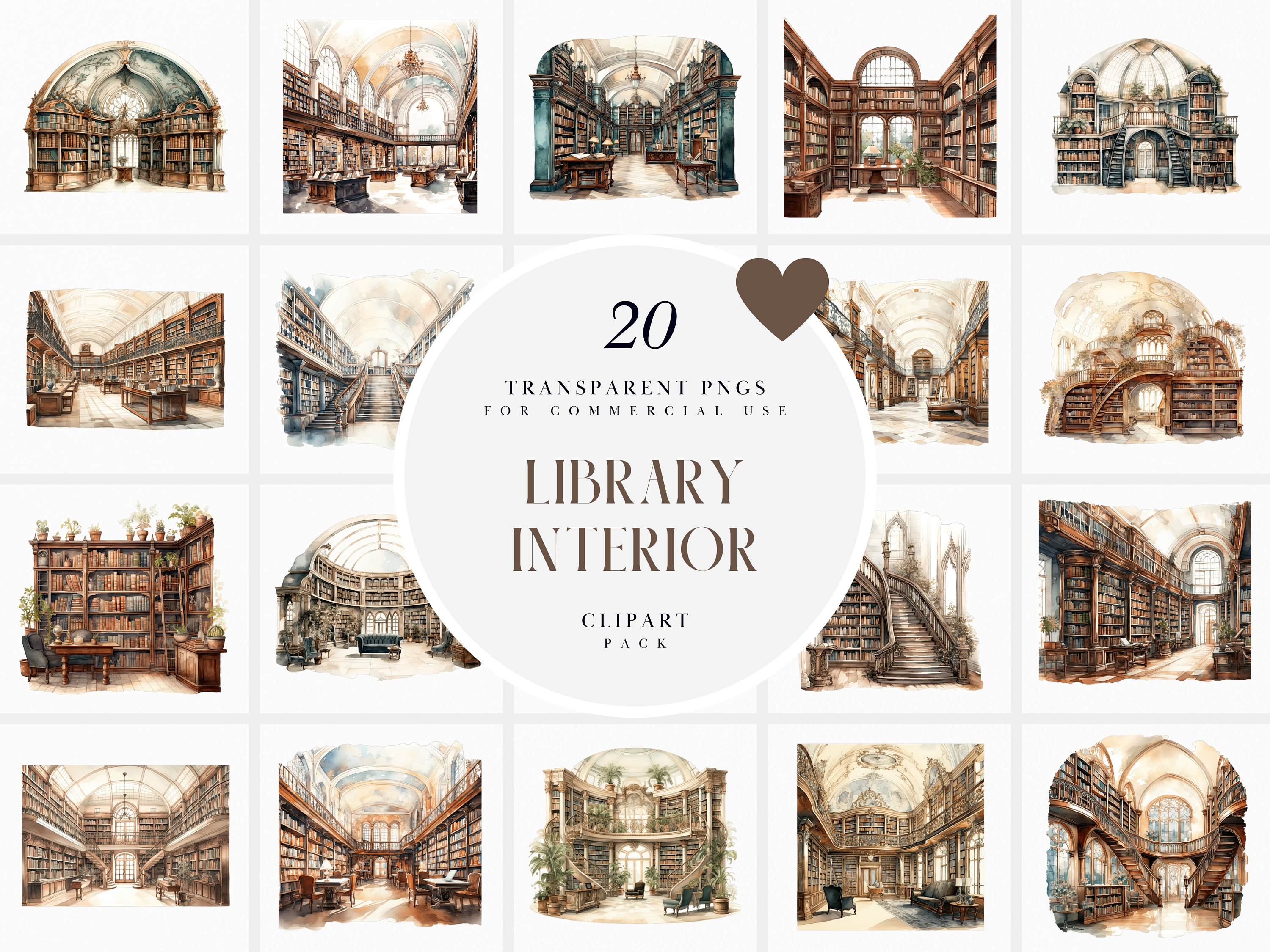 Watercolor Old Library Interior Clipart, Inside Library Clipart ...