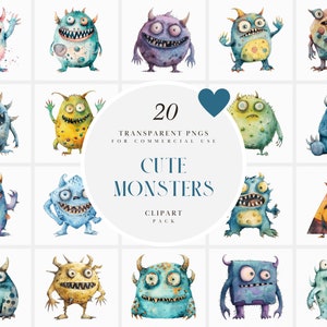 Aquarell niedliche Monster Clipart, Cartoon Kinder Monster Illustration, glückliches lustiges Halloween Monster, transparente PNG, kommerzielle Nutzung