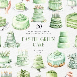 Aquarell Pastellgrün Kuchen Clipart, Salbei Dessert, Elegante Geburtstagsfeier Süßigkeiten, Baby Shower Leckerei, Transparente PNG Grafik, kommerzielle Nutzung
