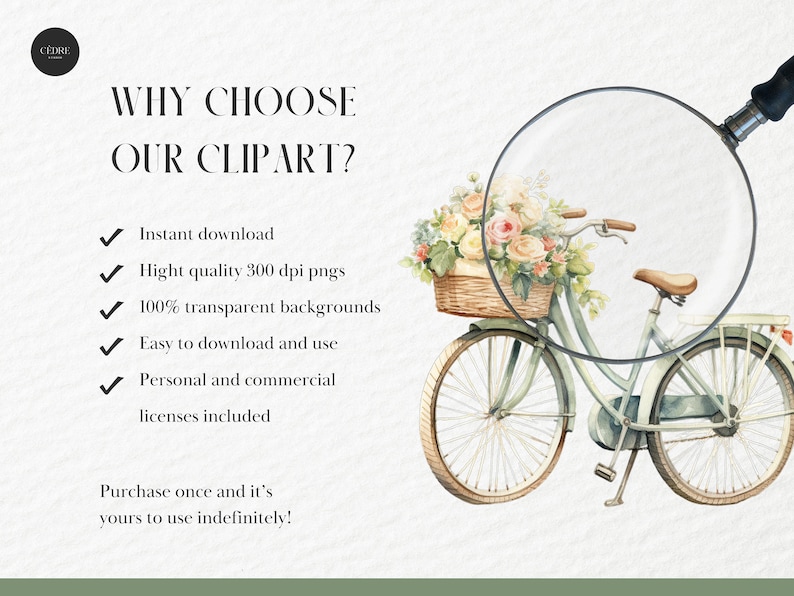 Pode incluir: Uma ilustra&ccedil;&atilde;o em aquarela de uma bicicleta vintage com uma cesta cheia de flores. A bicicleta &eacute; azul claro com rodas marrons e uma cesta marrom. As flores s&atilde;o rosa, brancas e amarelas. A imagem &eacute; cercada por uma lupa.