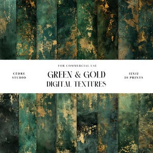Green and Gold Digital Textures, Green and Golden Digital Papers, Digital Wallpapers, Background, Seamless Patterns, Overlay Graphics